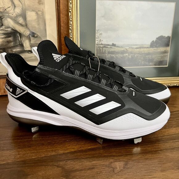 Adidas Icon 7 Boost Baseball Cleats Metal Black White FY4178 Men's Size 13 NWT - Picture 1 of 8